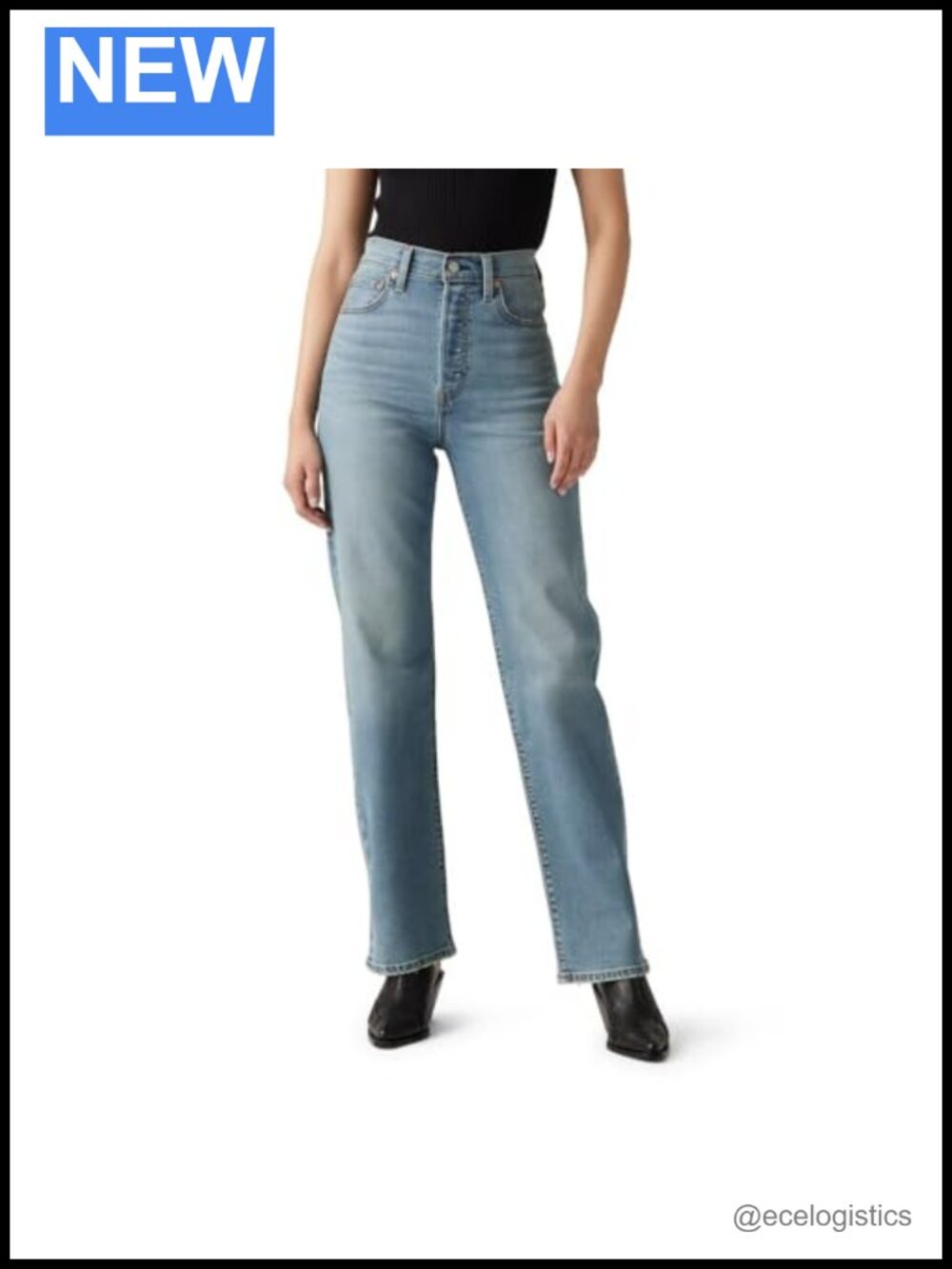 High Rise Straight Leg Jeans, Slim Through Hip & Thigh, Stretch Cotton Blend